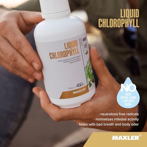 Maxler Chlorophyll Liquid Mint Flavor - Internal Deodorant for Body Odor & Bad Breath Supplement - Vegan Liquid Chlorophyll - 132 mg of Chlorophyllin per 1 Serving (15 Servings) - 15.2 fl oz Maxler