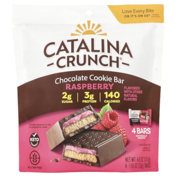 Chocolate Cookie Bar, Raspberry , 4 Bars, 1.16 oz (33 g) Each Catalina Crunch