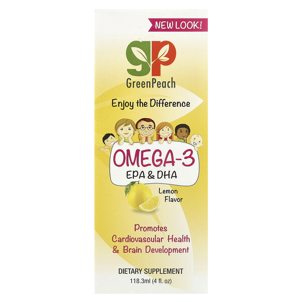 Omega 3 EPA & DHA, Lemon, 4 fl.oz (118.3 ml) GreenPeach