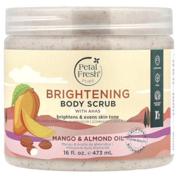 Brightening Body Scrub With AHAS, Mango & Almond Oil, 16 fl oz (473 ml) Petal Fresh