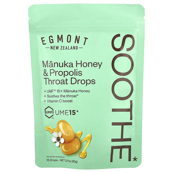 Manuka Honey & Propolis Throat Drops, 15 Drops, 3.17 oz (90 g) Egmont Honey