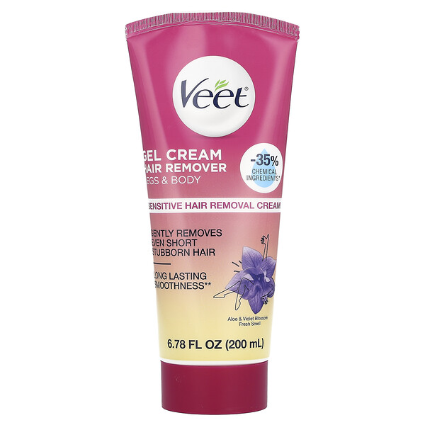 Sensitive Gel Cream Hair Remover, Aloe & Violet Blossom Fresh, 6.78 fl oz (200 ml) Veet