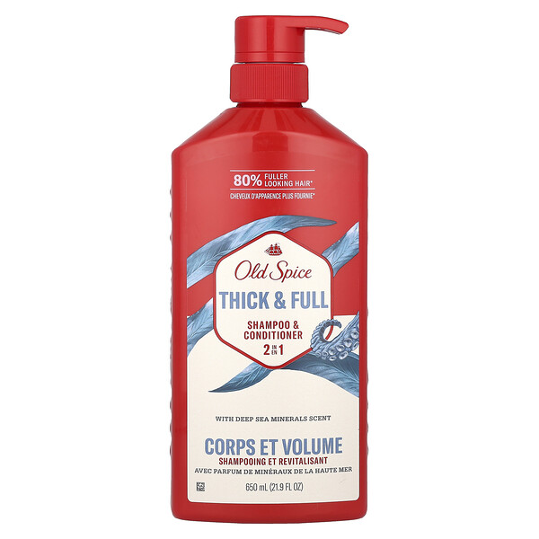 2 in 1 Shampoo & Conditioner, Thick & Full, Deep Sea Minerals, 21.9 fl oz (650 ml) Old Spice