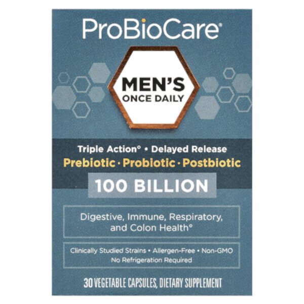 Men's Once Daily, Prebiotic, Probiotic, Postbiotic, 100 Billion, 30 Vegetable Capsules ProBioCare