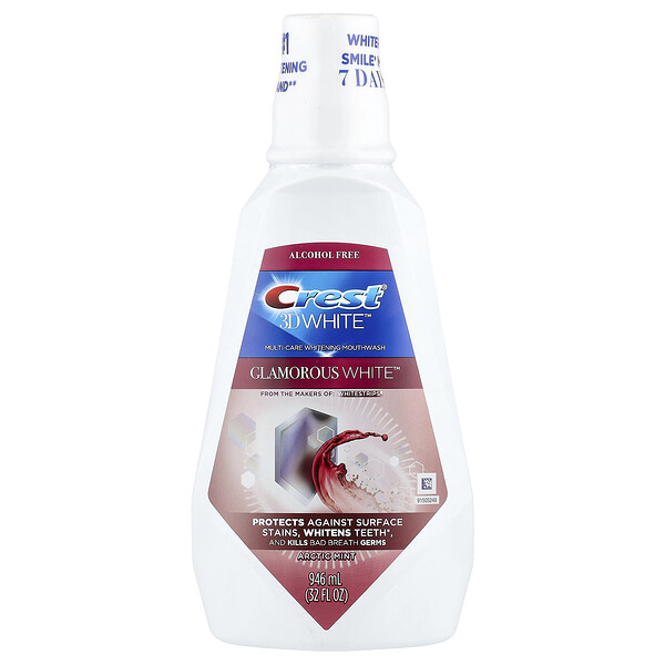 3D White™, Multi-Care Whitening Mouthwash, Glamorous White™, Alcohol Free, Artic Mint, 32 fl oz (946 ml) Crest