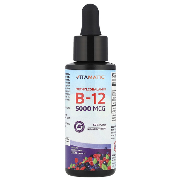 Methylcobalamin B12, Natural Berry, 5,000 mcg, 2 fl oz (59 ml) Vitamatic