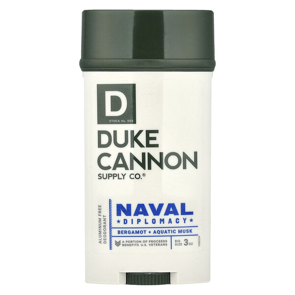 Aluminum Free Deodorant, Naval Diplomacy, Bergamot + Aquatic Musk, 3 oz (85 g) Duke Cannon Supply Co.