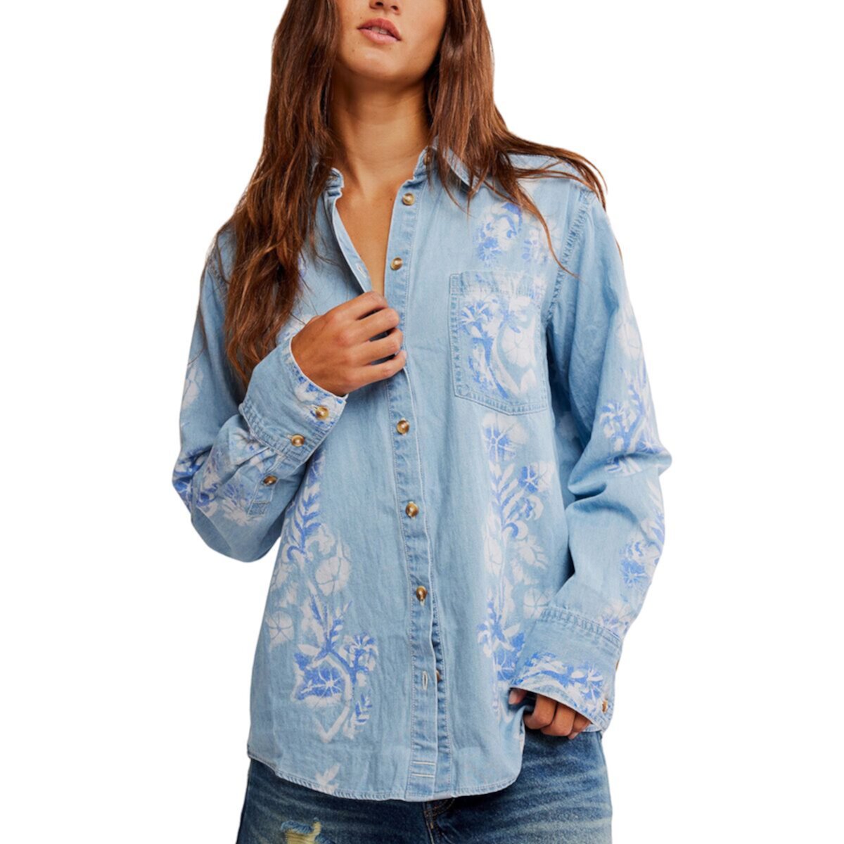 Airbrushed Blossom Denim Top Free People