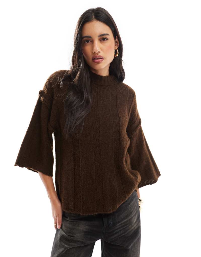 ASOS DESIGN knit fluffy rib knit t-shirt sweater in chocolate Asos Design