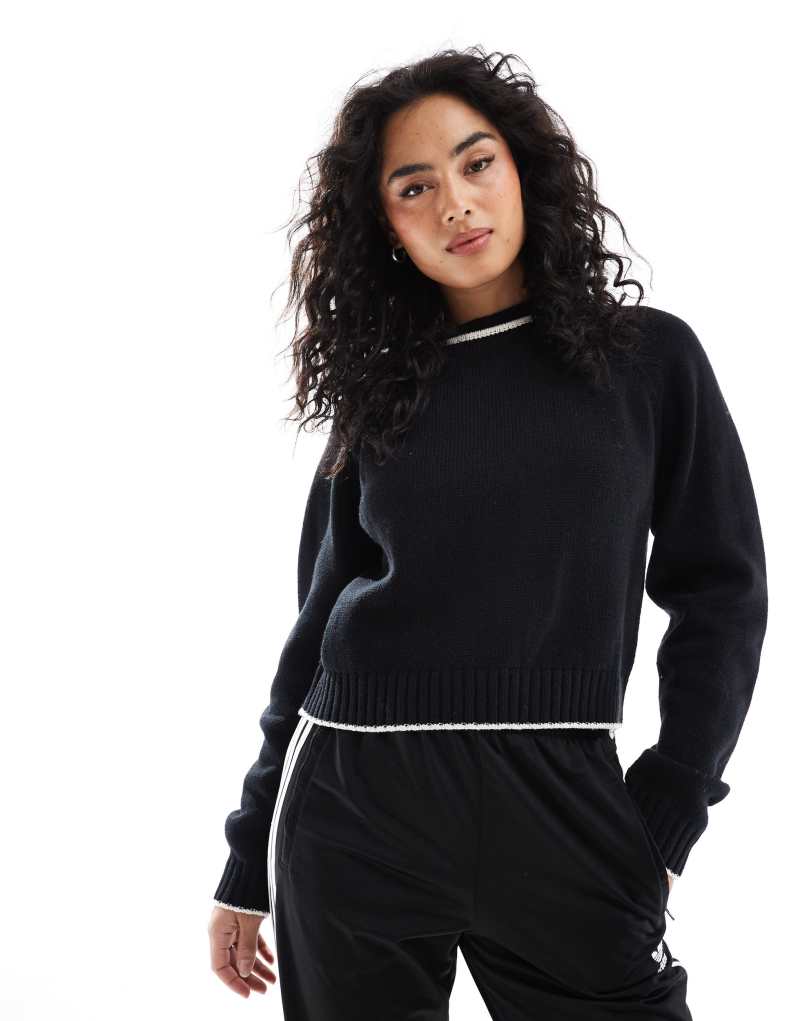 ASOS DESIGN crew neck sweater with fashion detail and tipping in black and white Asos Design