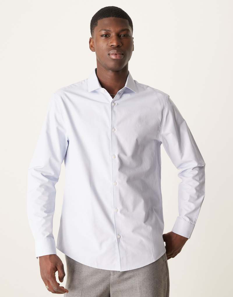 ASOS DESIGN slim fit dress shirt in blue texture Asos Design