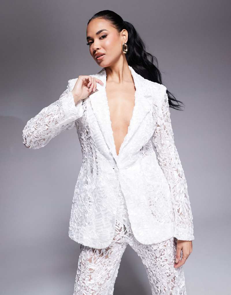 ASOS LUXE lace tailored blazer in ivory - part of a set ASOS Luxe