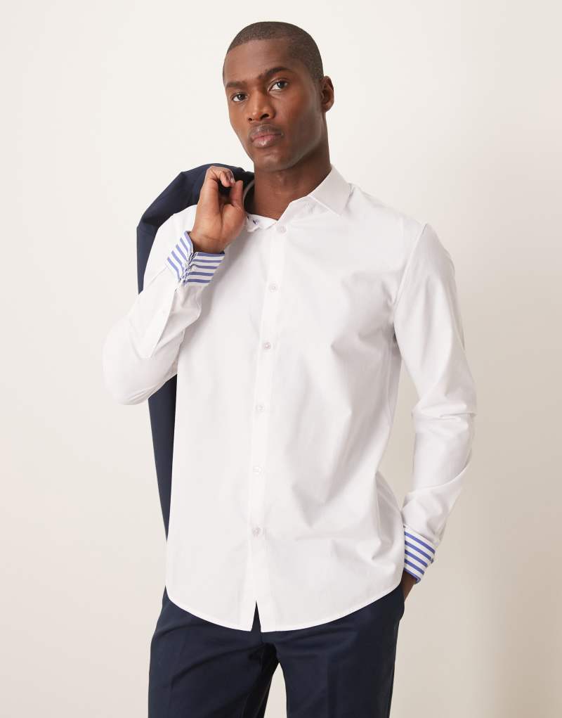 ASOS DESIGN slim fit dress shirt with contrast cuffs in white texture Asos Design