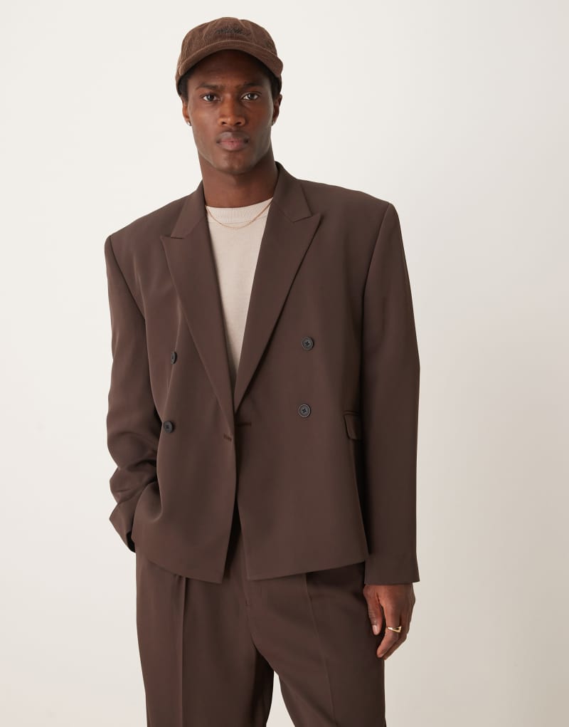 ASOS DESIGN boxy cropped suit jacket in brown Asos Design