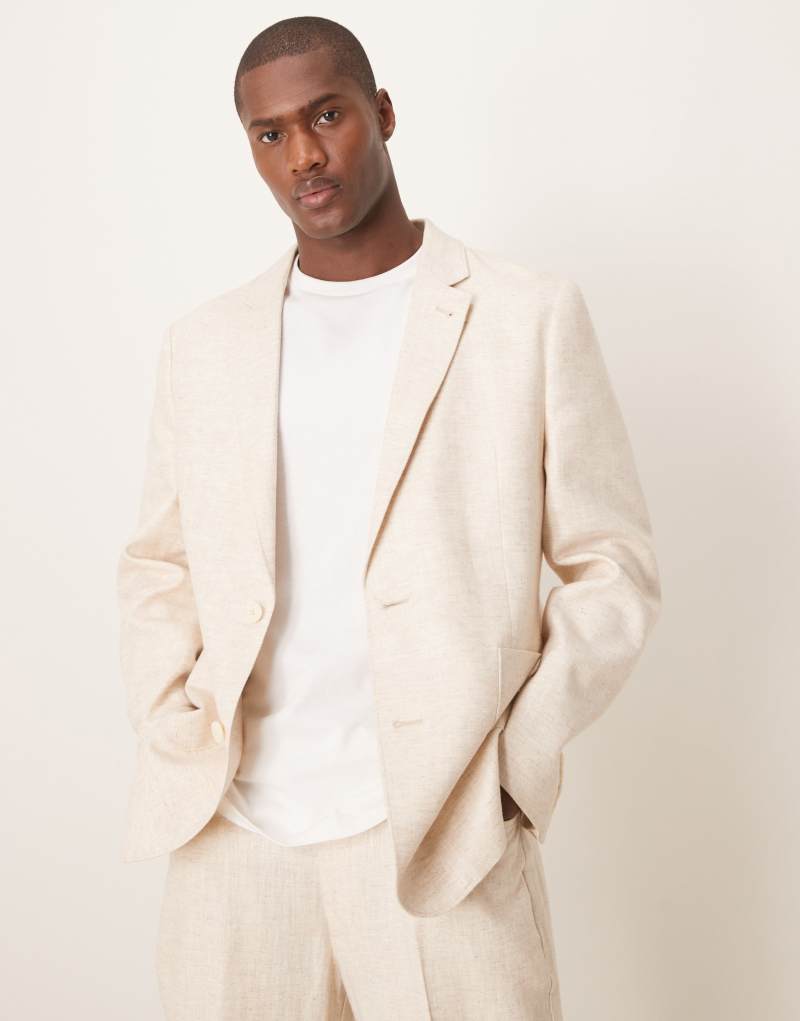 ASOS DESIGN linen cotton blend regular suit jacket in stone twill Asos Design