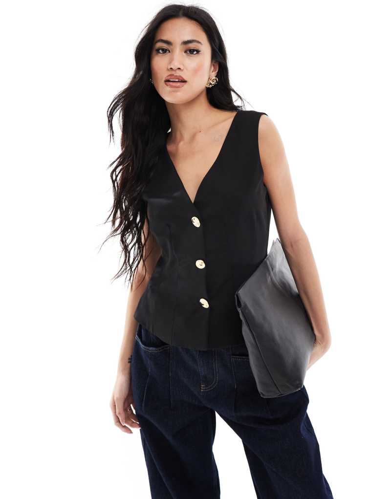 ASOS DESIGN tailored peplum vest with trims in black Asos Design