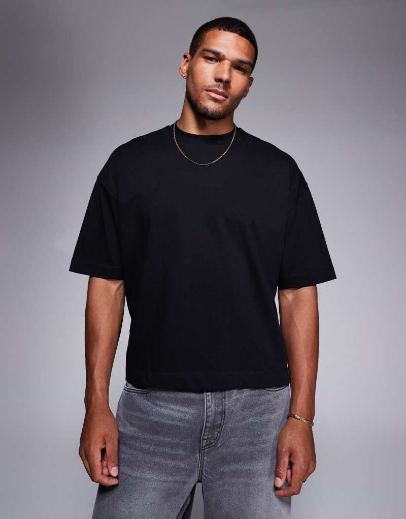 ASOS DESIGN premium heavyweight oversized boxy t-shirt 300gsm in black Asos Design