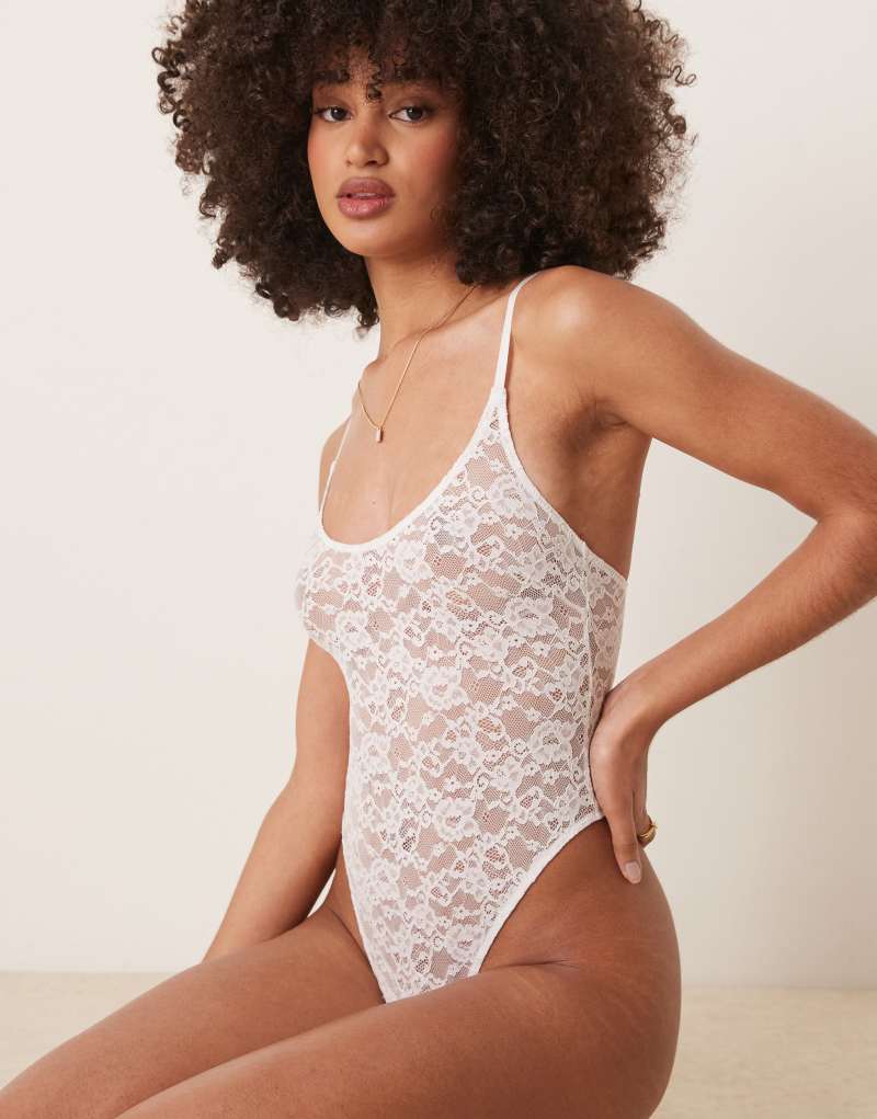 ASOS DESIGN Mila lace soft bodysuit in white Asos Design