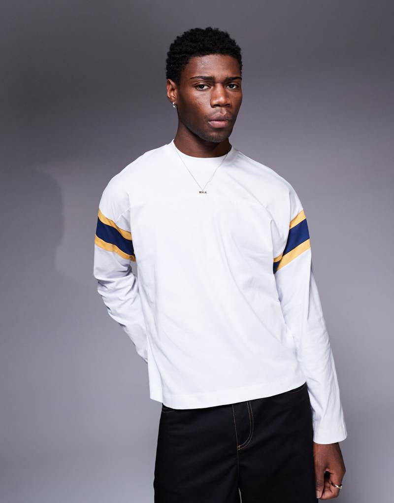 ASOS DESIGN oversized boxy long sleeve t-shirt with contrast panel in white Asos Design