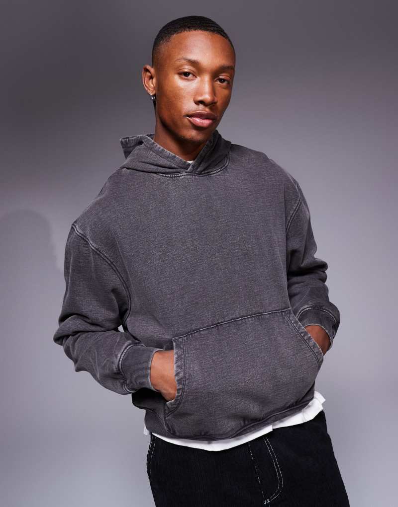 ASOS DESIGN boxy oversized hoodie in washed deep charcoal Asos Design