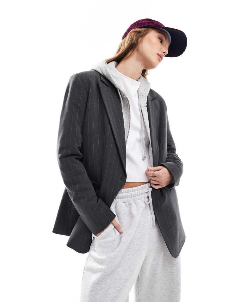 ASOS DESIGN single breasted blazer in charcoal stripe  Asos Design