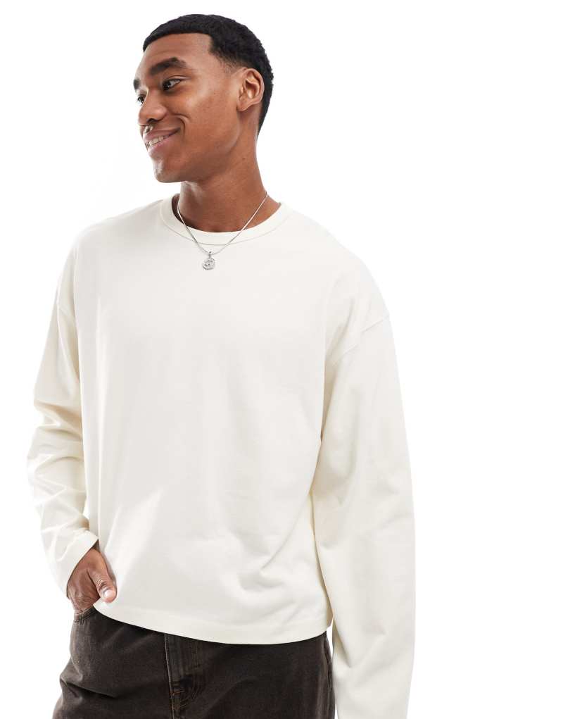 ASOS DESIGN essential heavyweight oversized boxy long sleeve T-shirt 240gsm in cream Asos Design