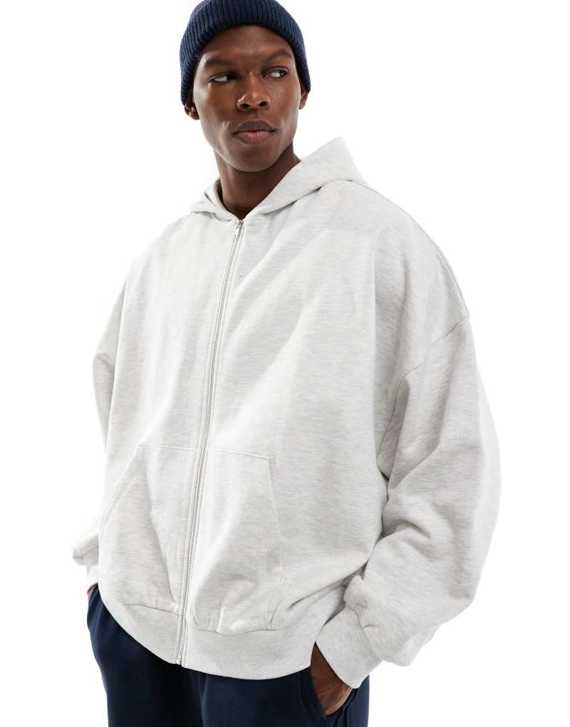 ASOS DESIGN essential extreme oversized zip through hoodie in white heather Asos Design