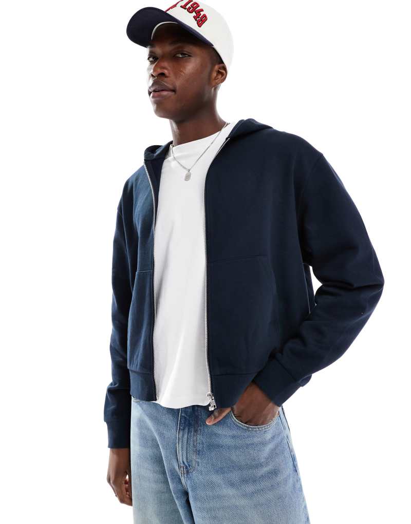 ASOS DESIGN essential boxy oversized zip up hoodie in navy Asos Design