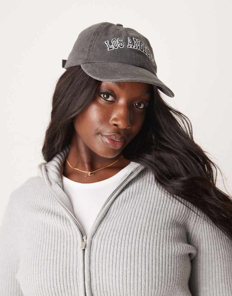 ASOS DESIGN washed slogan cap in black Asos Design