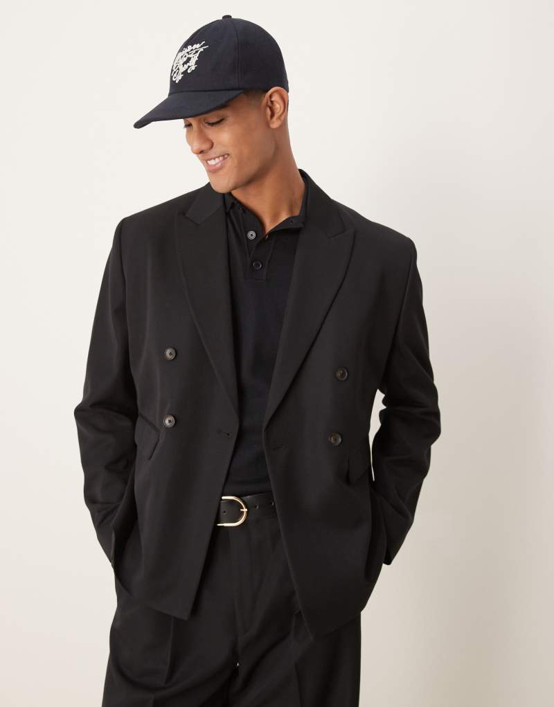 ASOS DESIGN boxy double breasted suit jacket in black Asos Design