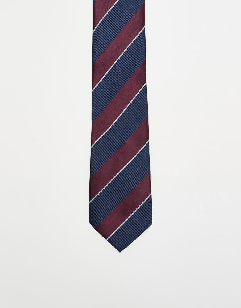 ASOS DESIGN stripe rugby tie in burgundy and navy Asos Design