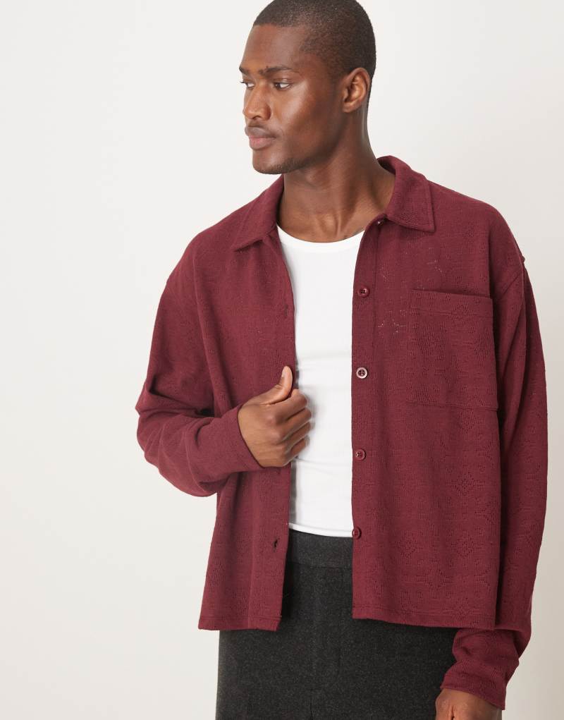 ASOS DESIGN oversized boxy shirt with summer knit in burgundy Asos Design