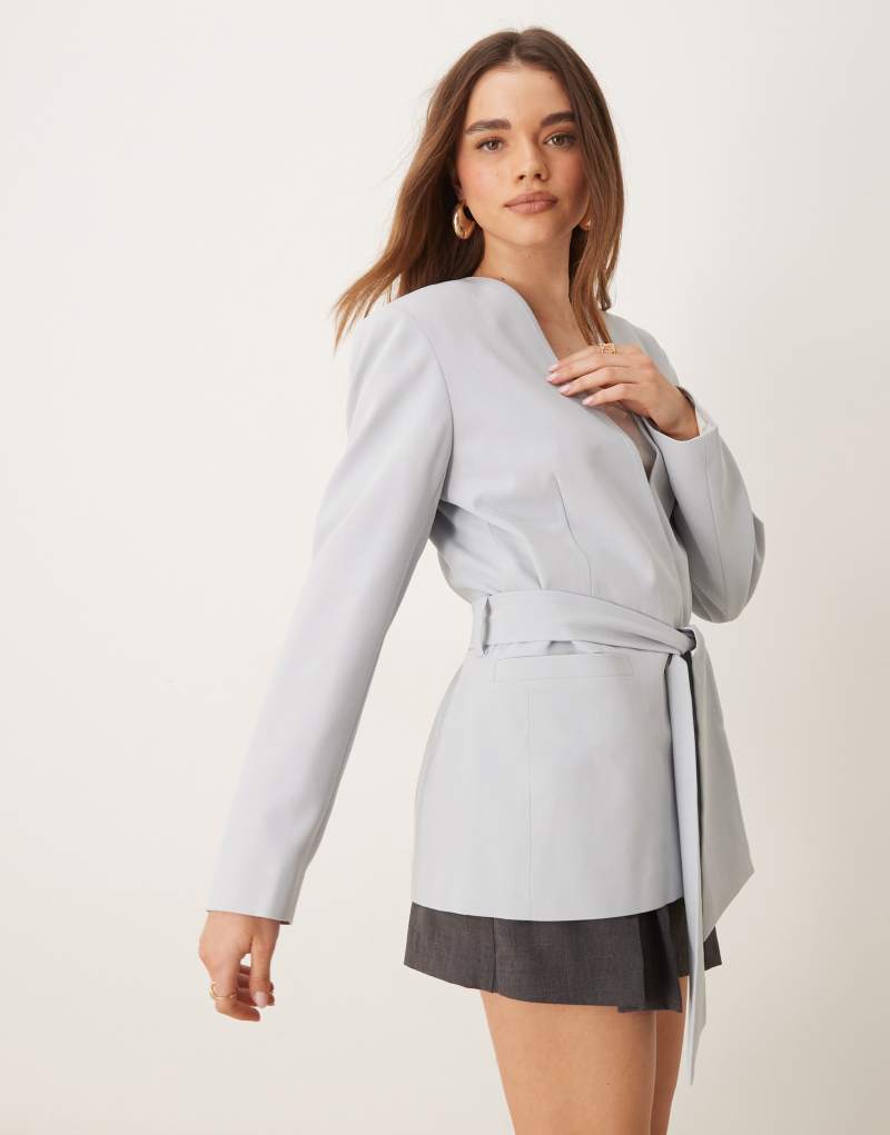 ASOS DESIGN tie waist blazer in blue Asos Design