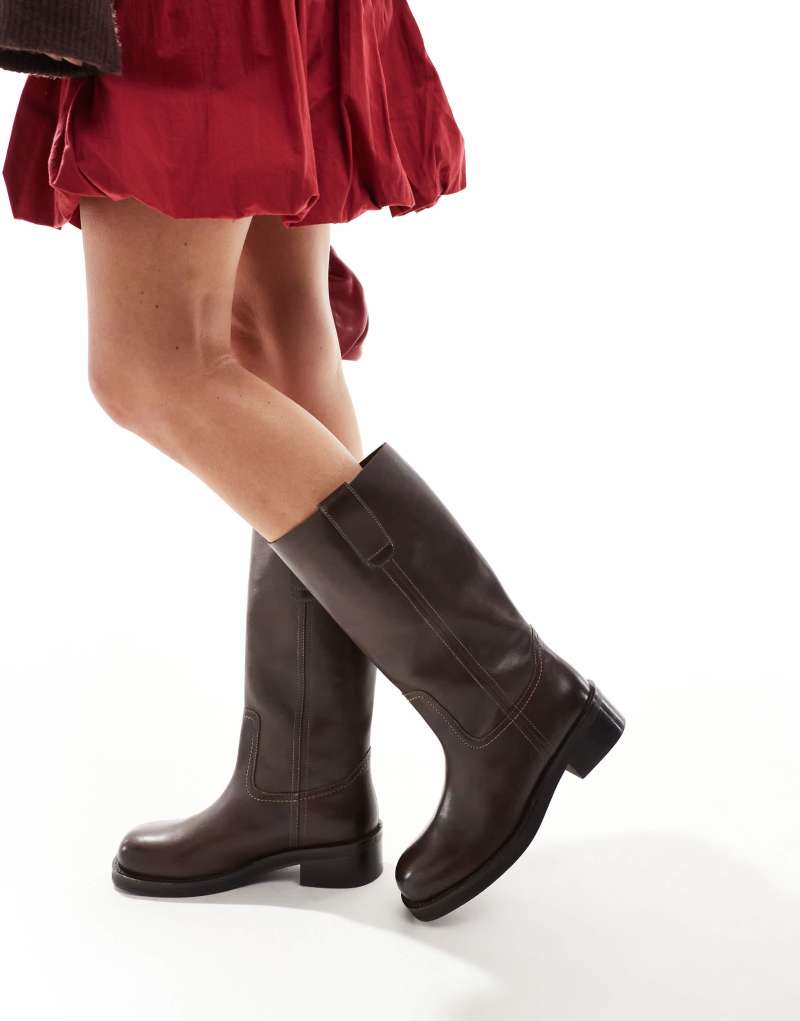 ASOS DESIGN Cindy leather pull-on boots in brown Asos Design