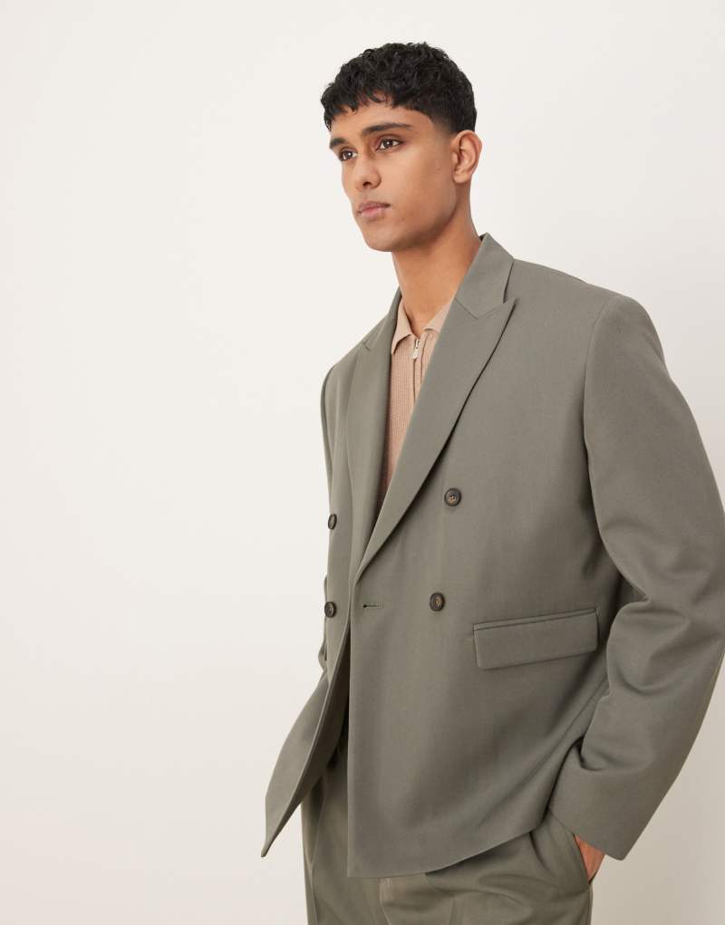 ASOS DESIGN boxy double breasted suit jacket in green Asos Design