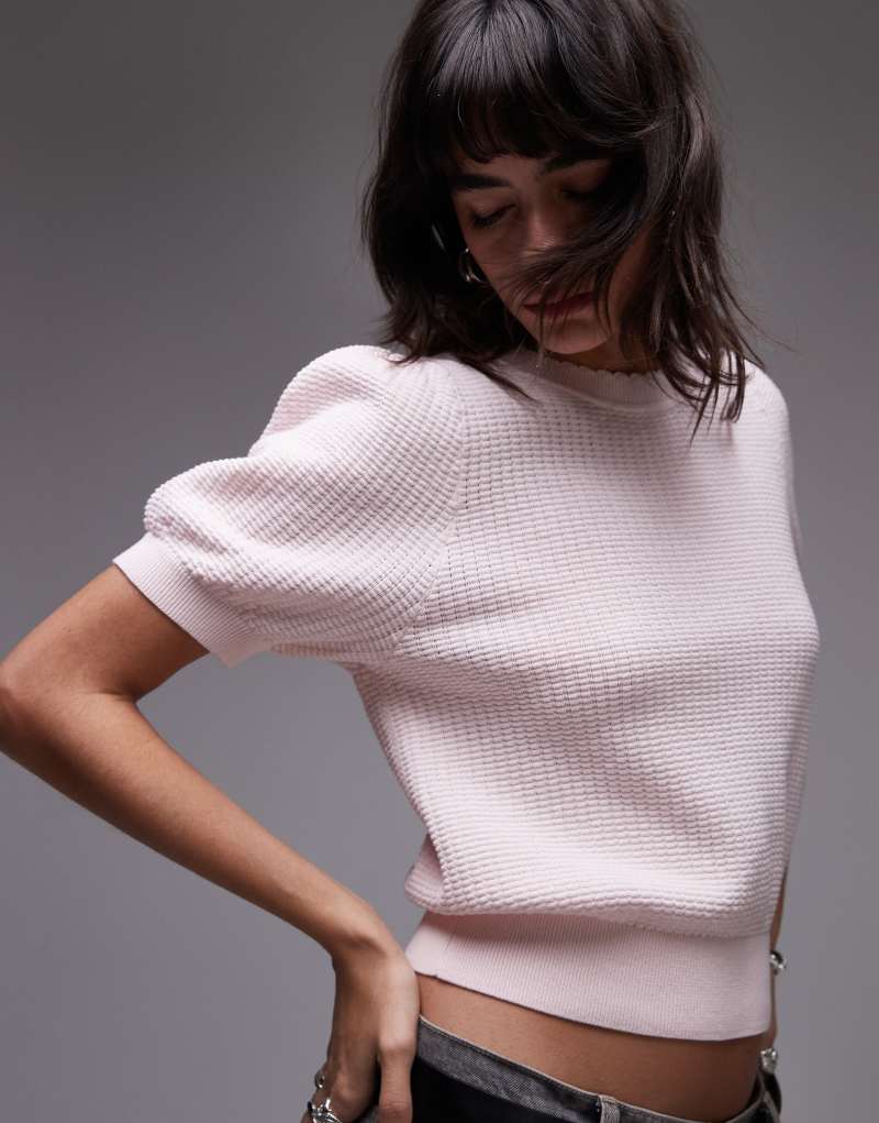 & Other Stories short sleeve knit top in pink with scalloped edge neckline & Other Stories