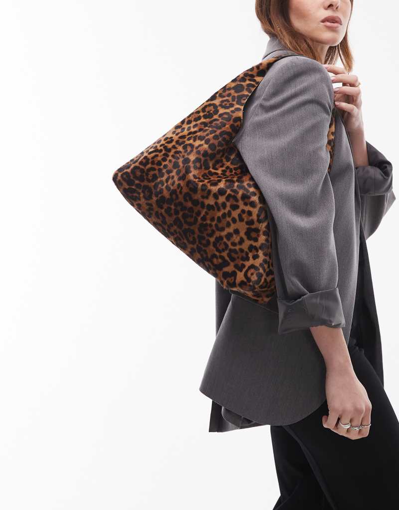 & Other Stories small leather tote bag in faux fur brown leopard & Other Stories