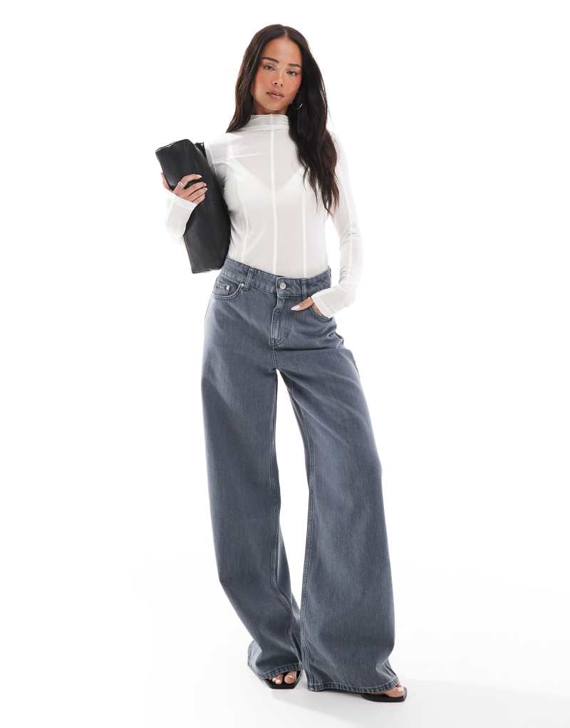 & Other Stories Gio mid waist relaxed wide leg jeans in washed gray & Other Stories