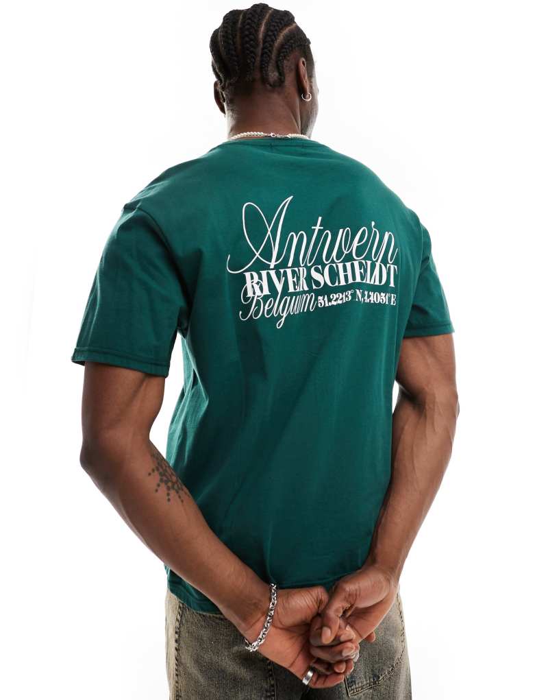 Another Influence antwerp slogan oversized boxy t-shirt in forest green Another Influence