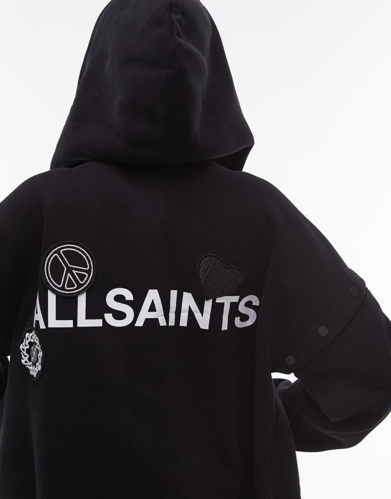 AllSaints Amphie patch hoodie in black AllSaints