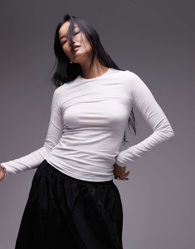 ARKET supersoft slim fit long sleeve top in white Arket