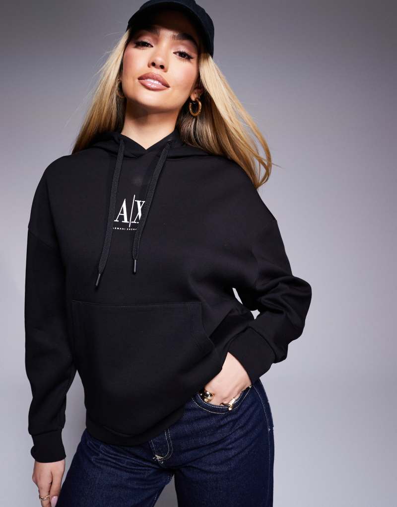 Armani Exchange central logo hoodie in black Ax Armani Exchange