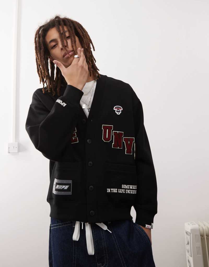 AAPE By A Bathing Ape university cardigan in black Aape By A Bathing Ape®