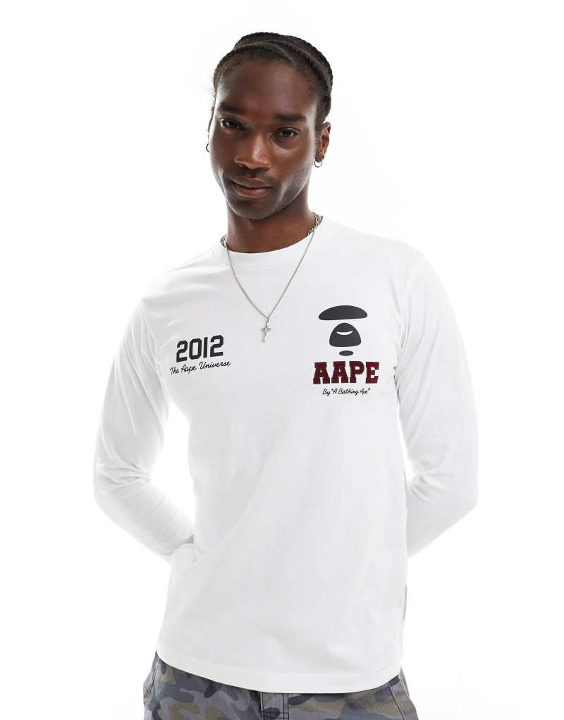 Aape By A Bathing Ape logo long sleeve t-shirt with back print in white Aape By A Bathing Ape®