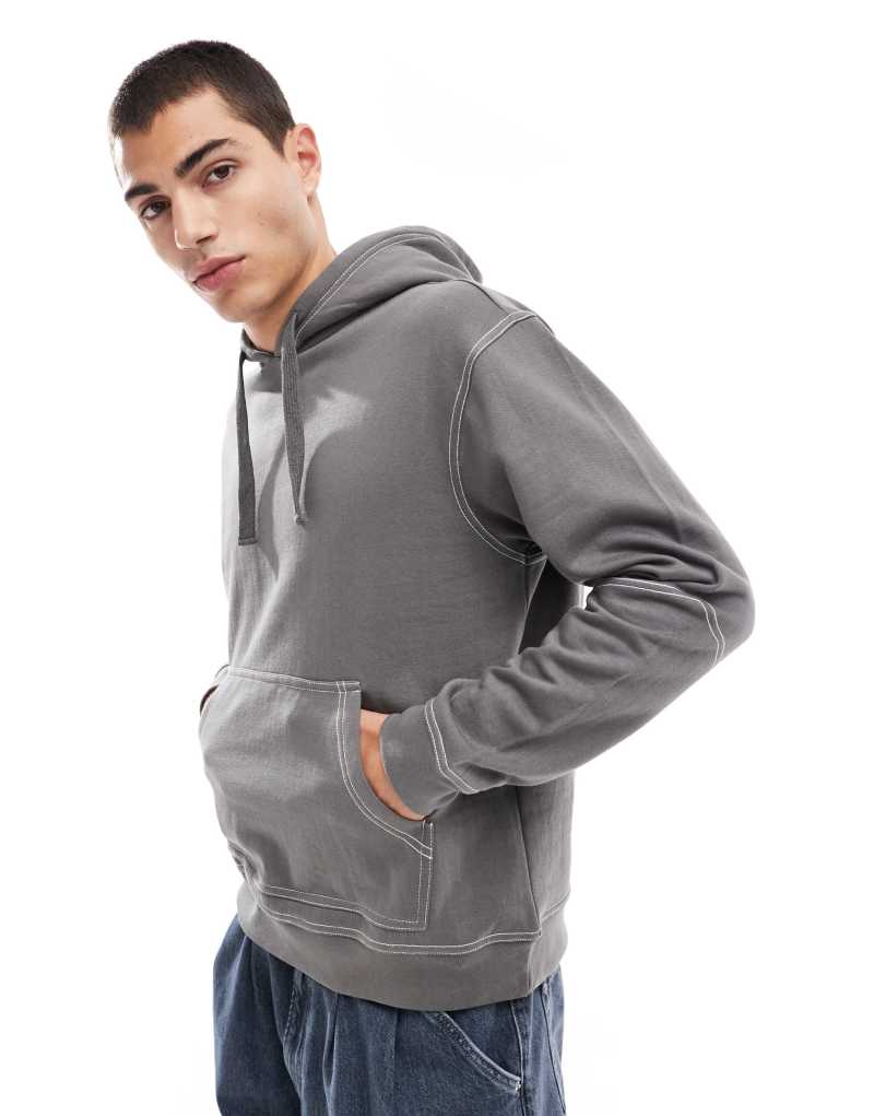 Another Influence contrast stitch hoodie in charcoal  Another Influence