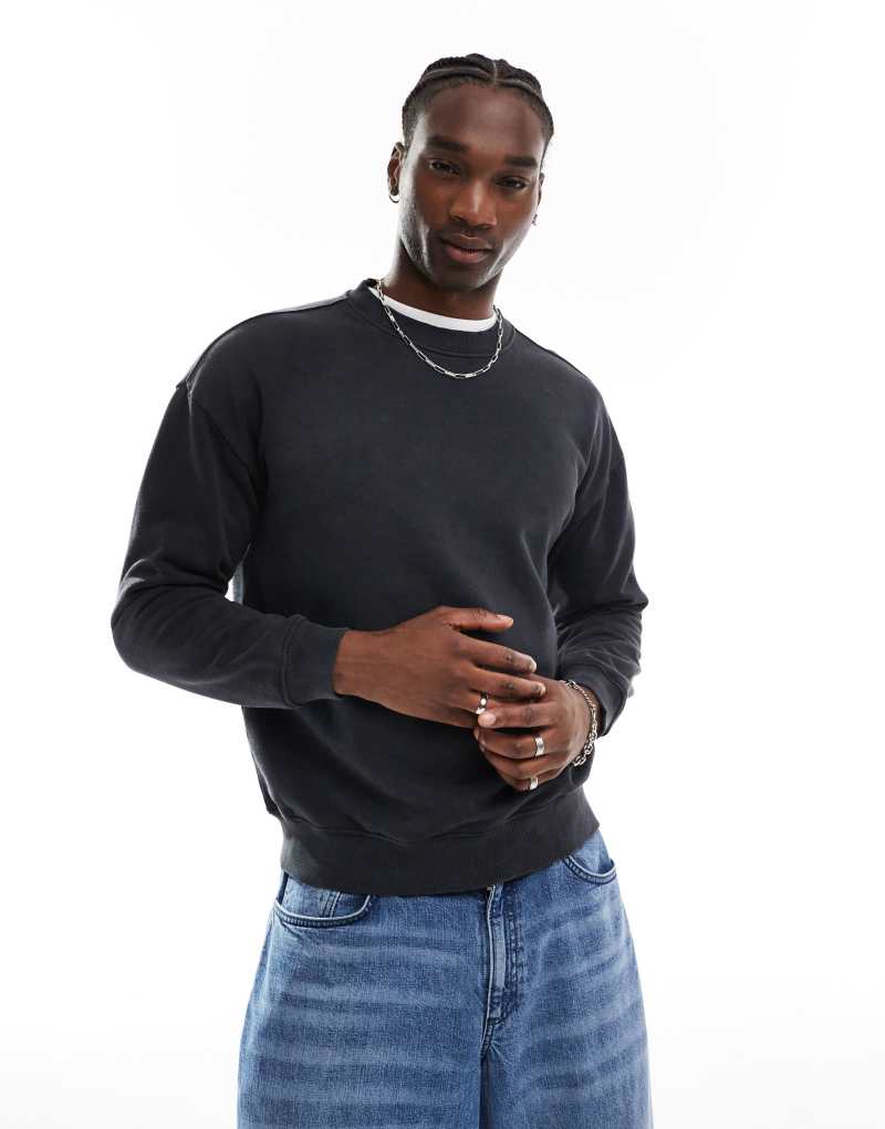 Another Influence round neck acid wash sweatshirt in black Another Influence