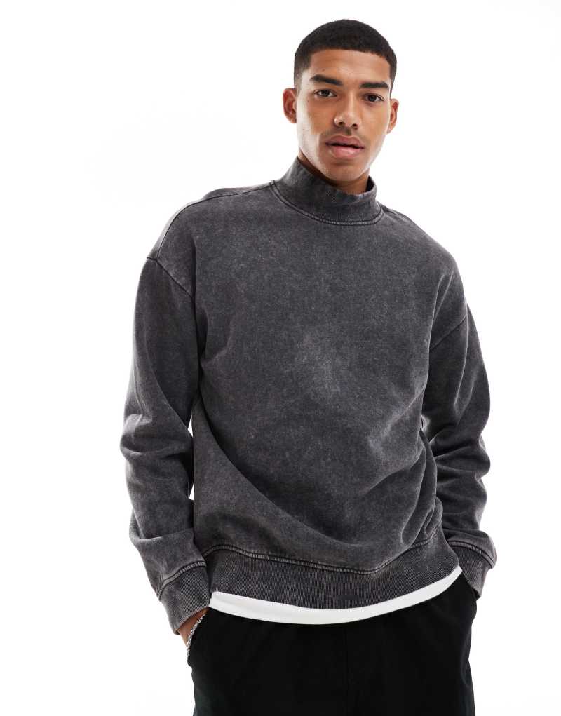 Another Influence acid wash high neck crewneck top in black Another Influence