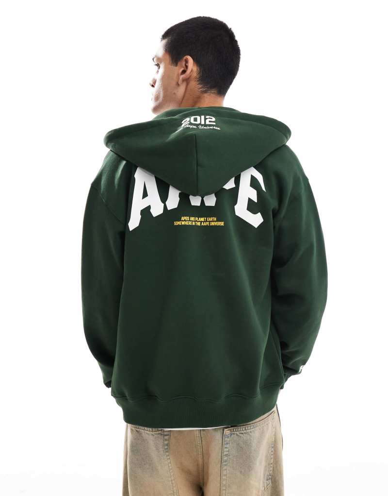 AAPE by A Bathing Ape basic logo zip up hoodie in dark green Aape By A Bathing Ape®