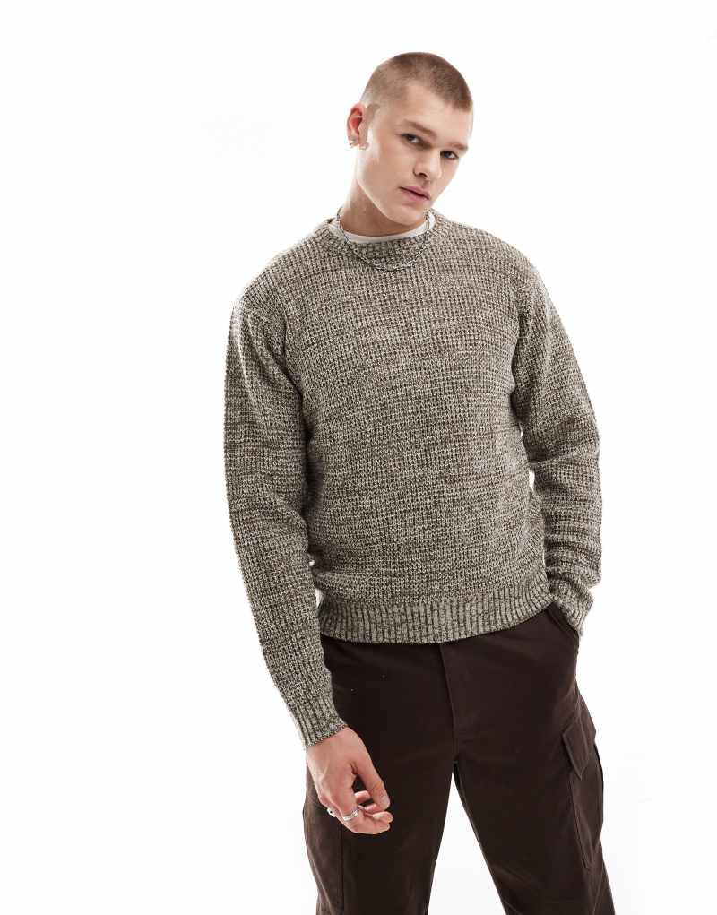 Another Influence twist knit round neck sweater in heathered brown Another Influence