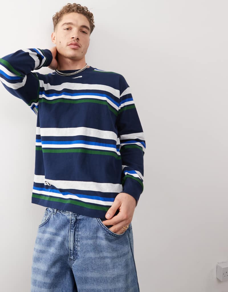 Aape By A Bathing Ape long sleeve stripe t-shirt in navy Aape By A Bathing Ape®